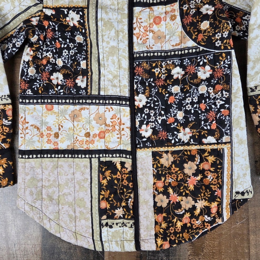 Anthropologie Quilted Patchwork Floral Button Down Shirt Jacket Shacket Women XS - Picture 9 of 15